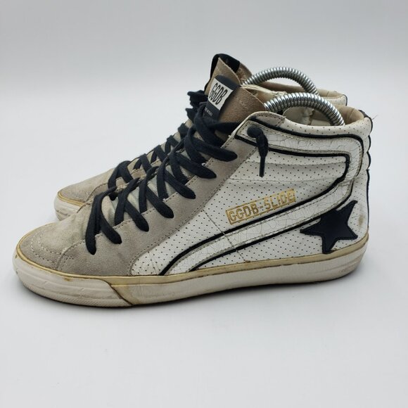 Golden Goose Slide Distressed Sneakers 37 Womens High Top Leather Gray - Picture 1 of 10